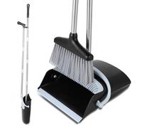 Juego de Escoba y Recogedor - Recogedor Plegable 138 cm - Plástico y Acero Inoxidable - con Mango Telescópico de 8 Piezas - para Limpieza del Hogar, Oficina, Terraza (Negro-Blanco)