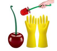 Juego de Escobilla de Baño de Cerezo con Soporte para Inodoro y Guantes de Limpieza