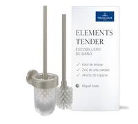 Villeroy & Boch Elements Tender, Juego de escobilla de baño, Soporte para Montaje en Pared con Recipiente de Vidrio Satinado, Redondo - Níquel Cepillado Mate