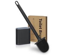 Juego de escobilla de inodoro de silicona con soporte, cepillo de inodoro de cerdas flexibles, flexible, secado rápido, montado en la pared, mango largo, limpiador profundo higiénico, antigoteo, para