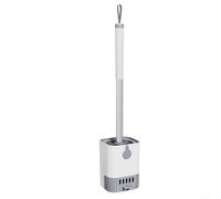 Juego de escobilla de inodoro y soporte con mango de acero inoxidable, cerdas de limpieza profunda de 360° para baño, montaje en pared o suelo, gris y blanco, compatible con JOYBOS