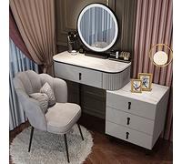 Juego de escritorio de maquillaje LED grande con armario ajustable y taburete acolchado, 3 modos de iluminación, elegante tocador para el hogar, dormitorio y estudio, gris y negro, 80 cm