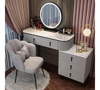 Juego de escritorio de maquillaje LED grande con gabinete ajustable y taburete acolchado, 3 modos de iluminación, elegante tocador para el dormitorio del hogar, gris y negro, tamaño de 39 pulgadas