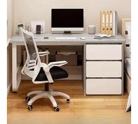 Juego de escritorio y silla de madera para oficina en casa, elegante mesa de estudio gris con 3 cajones de almacenamiento, diseño compacto (39.5 pulgadas de largo x 20 pulgadas de ancho x 29 pulgadas