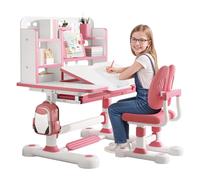 Juego de escritorio y silla para niños, escritorio inclinable ajustable y altura, escritorio de estudio para niños con silla, gran almacenamiento, escritorio de computadora de pintura de estudio para