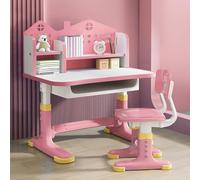 Juego de escritorio y silla para niños, juego ergonómico de escritorio y silla para estudiantes con cajón de almacenamiento, tablero de castillo, escritorio ampliado, escritorios y sillas de estudio