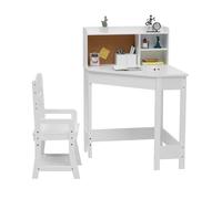 Juego de Escritorio y Silla para niños, Mesa de Estudio de Esquina de Madera con estantería, tablón de anuncios y Soporte para bolígrafos, Mesa de Escritura para niños y niñas, Color Blanco