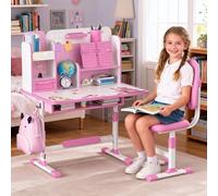 Juego de escritorio y sillas ajustables para niños, mesas de estudio con separadores y cajones, mesa de escritura para escuela en casa con sillas ergonómicas