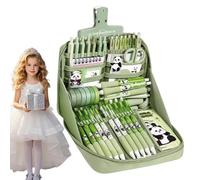 Juego de escritura Panda - Accesorios de paquete de aprendizaje Lindo | Lineal, Bloc de notas, Clip de llave, Bolígrafo, Estuche de Lápiz, Etiqueta de nombre, Pegatina para Les, Adolescentes, FI