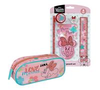 Juego de escritura y estuche de Minnie Mouse, personalizable con nombre, juego creativo para niños y niñas, bloc de notas, lápiz, sacapuntas, regla, set de 6 piezas