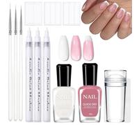 Juego de esmalte de uñas francés, 13 piezas de manicura francesa con esmalte de uñas blanco y rosa jalea, 3 lápices de diseño de uñas blancas, 3 pinceles para decoración de uñas, pegatinas de punta