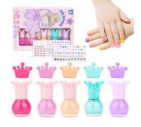 Juego de Esmalte de Uñas Pelables para Niñas - 5 x 5ml Colores con Purpurina, Secado Rápido, a Base de Agua + 2 Hojas de Pegatinas - Kit de Regalo Infantil
