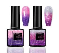 Juego de esmaltes de uñas de gel UV que cambian de color, 2 unidades, cambio de temperatura con efecto de purpurina, color lila y rosa, cambio de color, esmalte de uñas Soak Off UV LED Nail Art Gel
