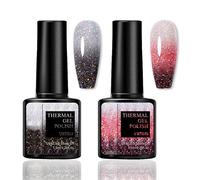 Juego de esmaltes de uñas de gel UV que cambian de color, 2 unidades, cambio de temperatura con efecto de purpurina, color negro y rojo, cambio de color, esmalte de uñas Soak Off UV LED Nail Art Gel