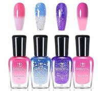 Juego de esmaltes de uñas que cambian de color, 4 colores controlados por la temperatura, con purpurina, azul, blanco, rosa, morado, cambio de color para uñas, sin UV (multicolor B)
