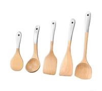 Juego de espátulas de madera de haya natural, 3/5 piezas, utensilios de cocina no seguros para freír wok, revolver, marrón (5 piezas)