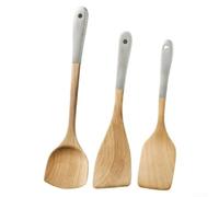 Juego de espátulas de madera de haya natural, 3/5 piezas, utensilios de cocina, no utensilios de cocina, cuchara resistente al calor para volteador para freír wok (3 piezas)