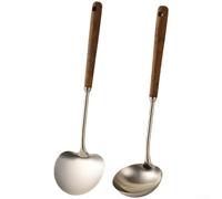 Juego de espátulas de wok de acero inoxidable con mango de madera de nogal, utensilios de cocina a prueba de calor para freír y recoger