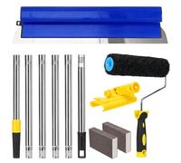 Juego de espátulas profesionales con rodillo de espátula azul y espátula de superficie de 60 cm - Herramienta de espátula con barra telescópica de acero inoxidable de 1,8 m para pared y techo, juego