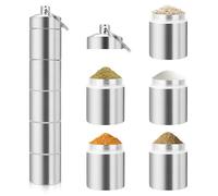 Juego de especias 5 en 1, juego de especias para camping, mini rellenable, salero para viajes, de acero inoxidable, portátil, para viajes, hogar, pícnic, cocina, carne, barbacoa