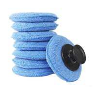 Juego de esponja de pulido de siete piezas con mango para aplicación de cera en vidrio, metal y pintura, almohadillas aplicadoras de microfibra azul para automóviles