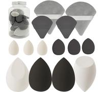 Juego de esponjas de maquillaje, esponjas mezcladoras de 14 piezas para crema líquida y polvo sin látex, esponjas multicolor para aplicación de maquillaje con caja de almacenamiento, regalos negros