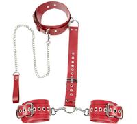 Juego De Esposas Y Collares Para Ataduras Sexuales Bdsm,Juguetes Sexuales Para Parejas,Kit De Ataduras De Cuello A Muñeca Con Paleta Sexual De Tracción Para Parejas Principiantes,Color Rojo,Talla