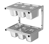 Juego de estante de especias de acero inoxidable montado en la pared, dispensador de condimentos comercial y estación de cobertura para buffet de cocina, condimentos y almacenamiento de salsa (plata-A