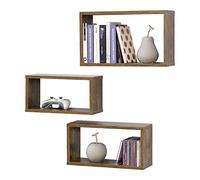 Juego de Estanterías para Pared Mandal Set de 3 Unidades en Diferentes Medidas Estantes Flotantes Decoración de Salón o Dormitorio Efecto Madera Oscura