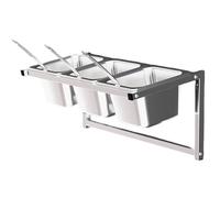 Juego de estantes de acero inoxidable montado en la pared con sartenes, tapas y cuchara, organizador de estante de cocina para salsas, tarros, frutas y condimentos, solución de almacenamiento que