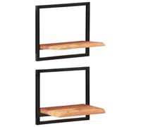 Juego de Estantes de Pared de Madera Maciza de Acacias y Acero, 5 Estantes Multiusos con Diseño Industrial - Adecuado para Salón/Dormitorio/Oficina, Marrón (21 X 25 X 75 cm) (40x24x35cm)