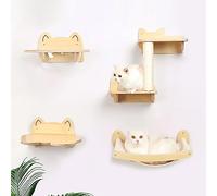 Juego de estantes y Perchas de Pared for Gatos, Nido de Pared de Madera Maciza, cápsula Espacial for Gatos de Pared, Plataforma de Salto con Hamaca de Pared(Set)