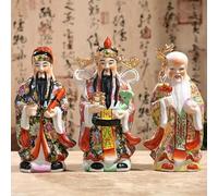 Juego de estatuas de tres dioses de la fortuna, adornos chinos hechos a mano de cerámica de 12 pulgadas, decoración colorida, esculturas pintadas para prosperidad, suerte y riqueza, decoración