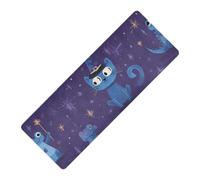 Juego de esterilla de yoga con estampado de gatos lindos morados de 1 mm de grosor para exteriores, antideslizante, con bolsa para llevar tapete para ejercicio de 71 x 26 pulgadas