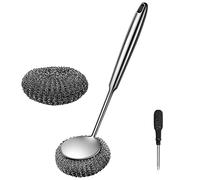 Juego de estropajos de acero inoxidable con cepillo de mango largo, bola de acero, destornillador, estropajo de metal, elimina manchas de grasa, aceite y suciedad de ollas, platos y utensilios para