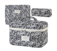 Juego de estuche de maquillaje de viaje acolchado de 3 piezas - Bolsas de almacenamiento de algodón para mujeres y niñas | Kits de baño con cremallera para el cuidado de la piel, pinceles, cosmé