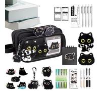Juego De Estuches Para Lápices Con Diseño De Gato, 22 X 8 X 12 Cm, Suministros De Papelería Para Gatos Negros, Estuche Para Lápices Para Estudiantes, Estuche Para Lápicess De 10 Capas Con Pegatinas