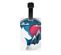 Juego de etiquetas de equipaje de 2, papel de dibujos animados de lobo de origami Paisaje Vector Tarjetas de identificación de equipaje con correa de muñeca desmontable y tarjeta de dirección para m