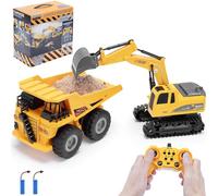 Juego de Excavadora RC y camión volquete, 2 Unidades de Excavadora y camión volquete, Escala 1:24, 11 Canales, 2,4 GHz, Pilas Incluidas