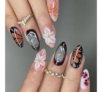 Juego De Extensiones Uñas Varios Tamaños 24 Uds. Prensado En Uñas Acabado Estrellado Diamantes Imitación Oro Para Boda Ropa Informal