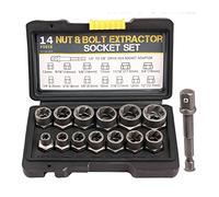 Juego de extractores de tuercas de impacto de 38 pulgadas, kit de 13 piezas de removedor de tuercas de 14 a 34 pulgadas, juego de herramientas de enchufe giratorio que incluye una unidad hexagonal