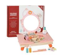 Juego de fantasía para niños Vanity - Tocador de maquillaje de madera plegable con espejo, juego de cosméticos completo con peine y cepillo para el pelo | Para niñas Vestir Salón de cumpleaños Estudio