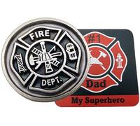 Juego de fichas de bomberos de metal #1 Dad Fire Department Pocket Charm con tarjeta de mensaje sincero para padre bombero, 1 Inch, Metal no precioso., No es una piedra preciosa