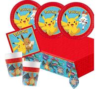 Juego de fiesta Pokemon - 37 piezas, platos de papel, vasos de papel, servilletas y mantel para cumpleaños infantiles