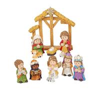 Juego de figuras de belén - 12 exhibiciones en miniatura de pesebre de Jesús, adorno religioso de cuna de momento sagrado | Estatua de Navidad de resina para decoración católica de iglesia, mesa