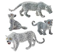 Juego de Figuras de Leopardo de Las Nieves, 4 Uds., Modelos de Animales Salvajes en Miniatura, Juguetes Educativos de PVC de Primera Calidad para Niños, Coleccionistas y Decoración del Hogar