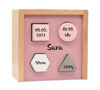 Juego de figuras rosa | Regalo personalizado para nacimiento I Juguete de madera hecho a mano a partir de 1 año I Regalos personalizados Baby I Etiqueta Etiqueta | Caja con nombre y fechas de