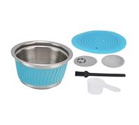 Juego de filtro en forma de taza para cápsulas de café reutilizables y recargables de acero inoxidable, compatible con la máquina, con cepillo y cuchara, tapa de (Azul)