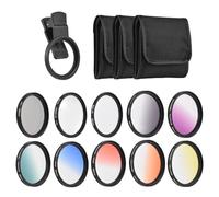 Juego de filtros de objetivo de 52 mm con 7 filtros graduados + CPL + filtro de estrella + filtro de primer plano + clip de fijación para smartphones iOS y Android, Canon, Nikon, Sony DSLR
