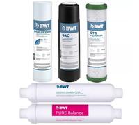 Juego de filtros de repuesto universales BWT de 10" para sistemas de ósmosis inversa - Incluye 3 etapas de prefiltros más Balance y postfiltro - Ciclo de reemplazo de 6 meses